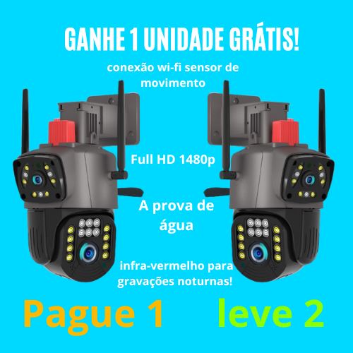 (PAGUE 1, LEVE 2 )Camera Full HD 1480p ,A prova de água Resistente a chuva com conexão wi-fi sensor de movimento e infra-vermelho para gravações noturnas! medc outlet 